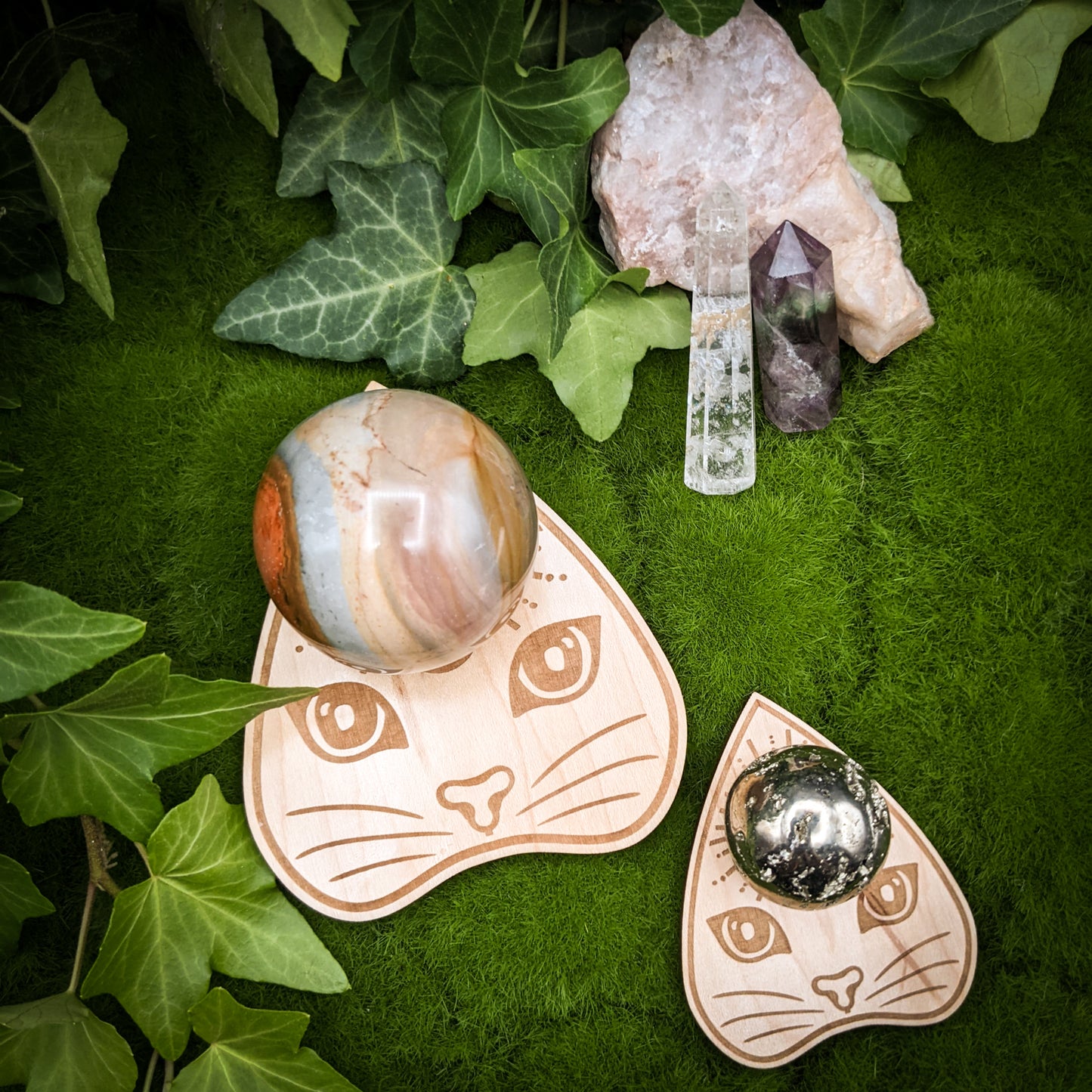 Cat Planchette Crystal Sphere Stand
